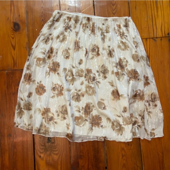 Chadwick’s Silk Floral Cream & Brown ALine Skirt Size 16 Metallic Thread Vintage - Picture 8 of 11